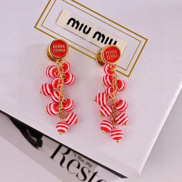 Striped Enamel Bead Dangling Cluster Earrings 2