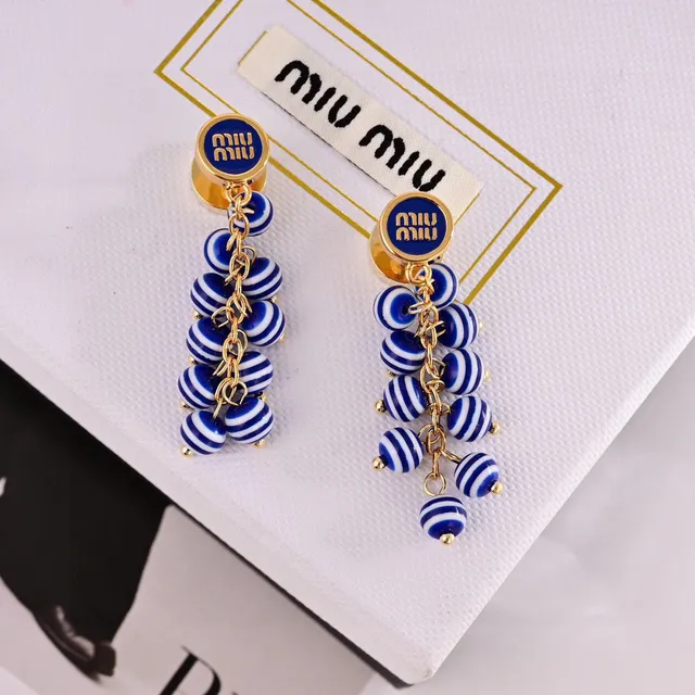 Striped Enamel Bead Dangling Cluster Earrings 3