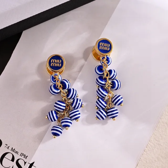 Striped Enamel Bead Dangling Cluster Earrings 4