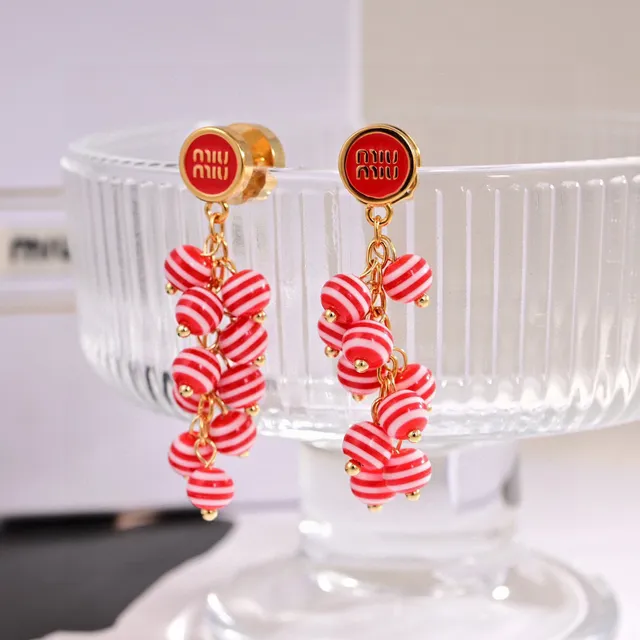 Striped Enamel Bead Dangling Cluster Earrings 5