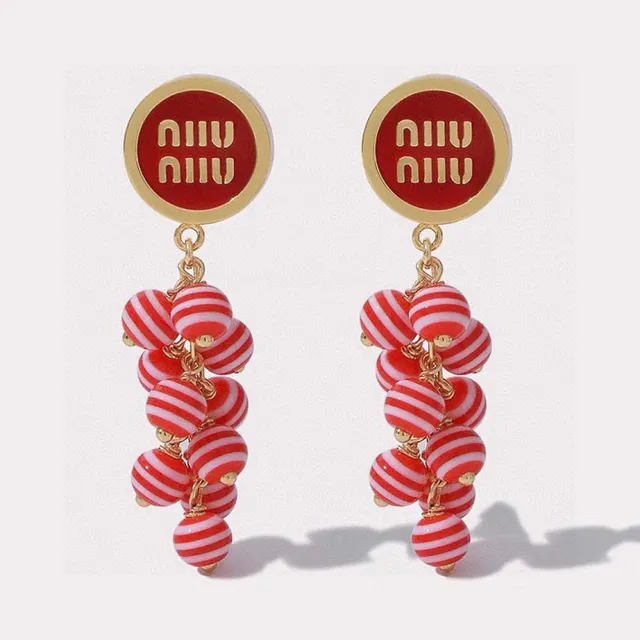 Striped Enamel Bead Dangling Cluster Earrings 8