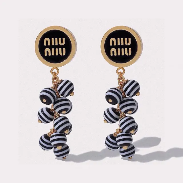 Striped Enamel Bead Dangling Cluster Earrings 9