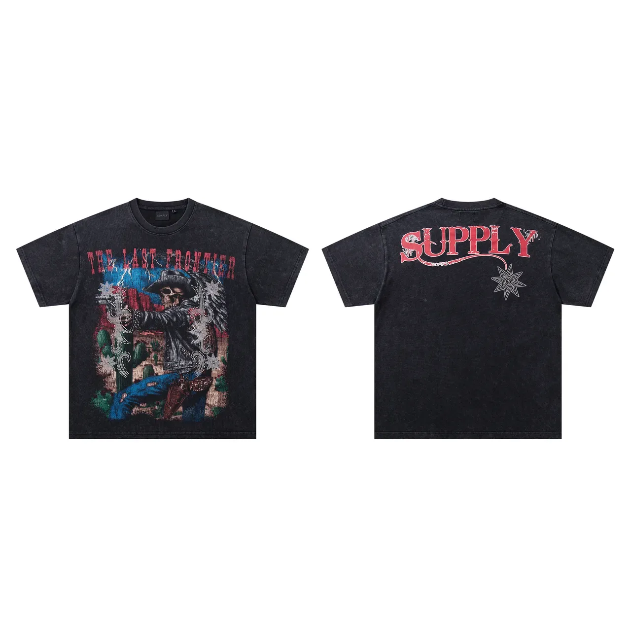 SUPPLY The Last Frontier Acid-Wash Black Graphic T-Shirt 2