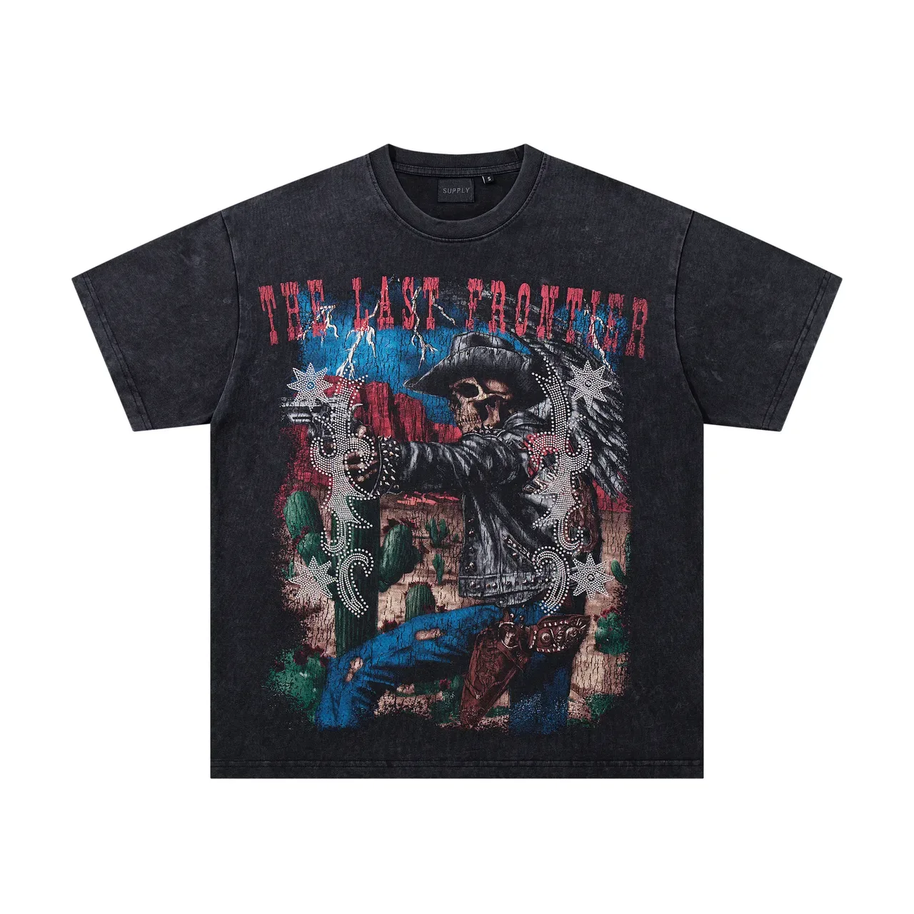 SUPPLY The Last Frontier Acid-Wash Black Graphic T-Shirt 3