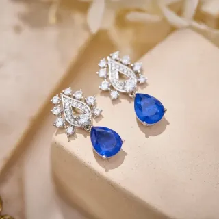 Teardrop Blue Gemstone and Pavé Diamond Drop Earrings