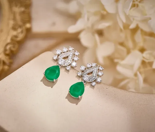 Teardrop Blue Gemstone and Pavé Diamond Drop Earrings 6