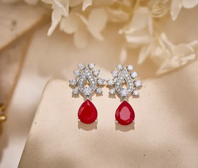 Teardrop Blue Gemstone and Pavé Diamond Drop Earrings 7