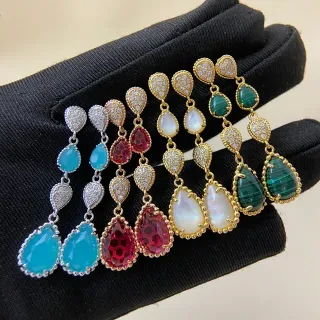 Teardrop Multi-Stone Pavé Dangling Earrings