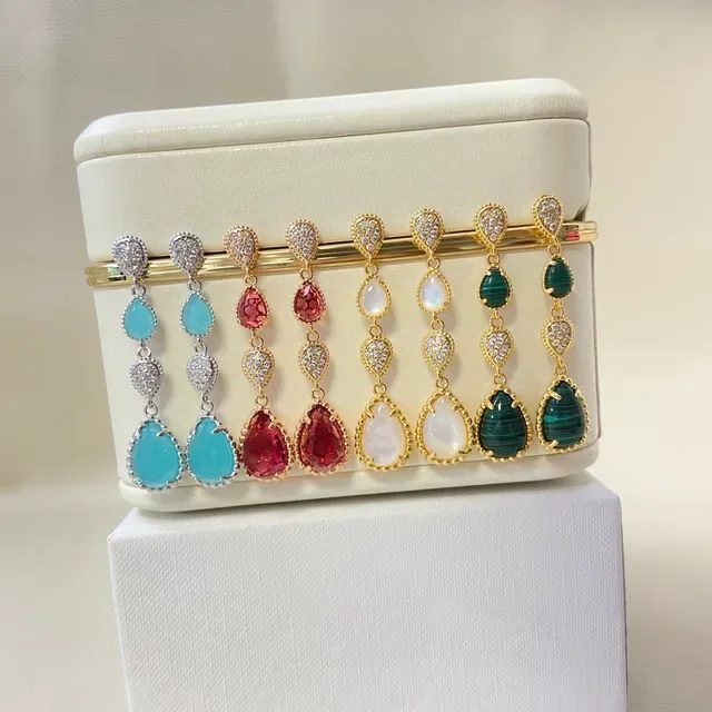 Teardrop Multi-Stone Pavé Dangling Earrings 2