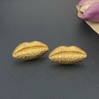 Textured Gold Lip-Shaped Sculptural Stud Earrings