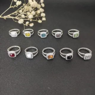 Twisted Rope Band Square Bezel Pavé Halo Gemstone Rings