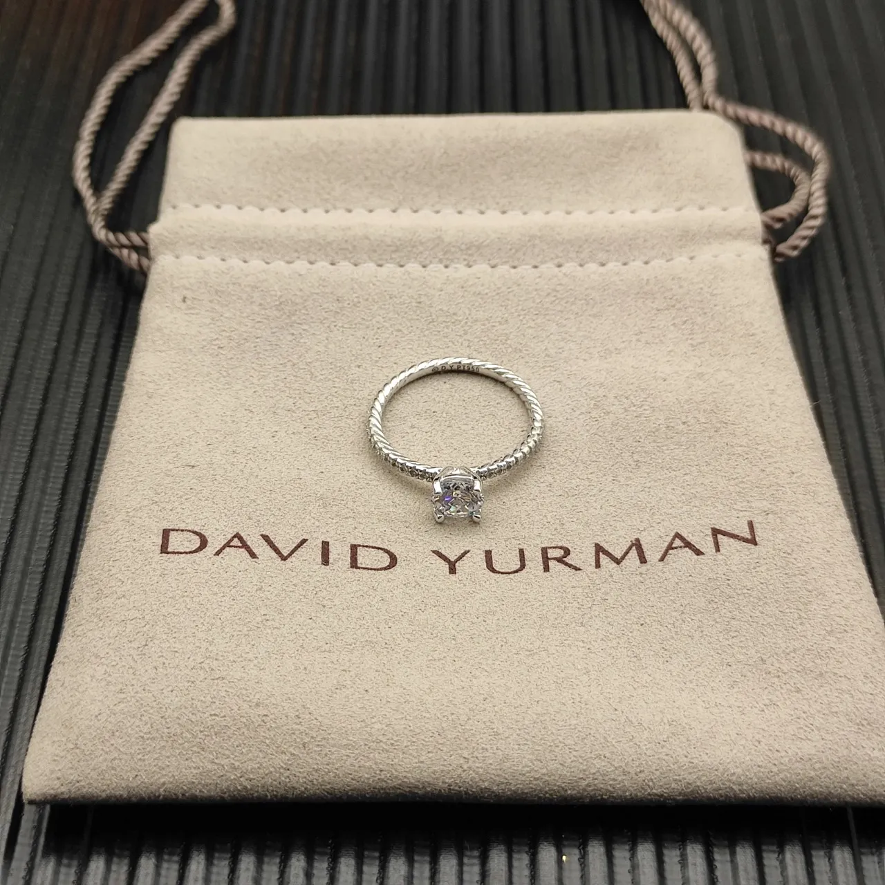 Twisted Rope Shanked Pavé Half-Band Solitaire Ring 8