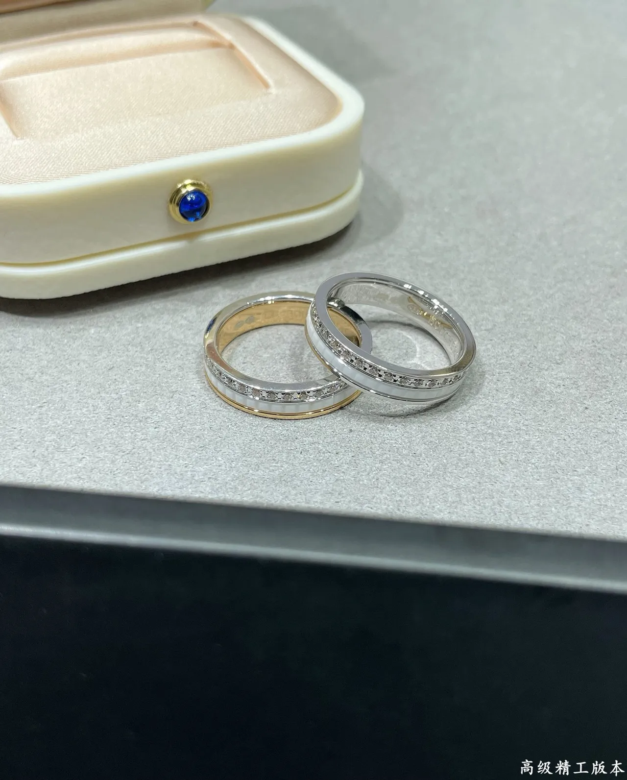 Two-Tone Ceramic Inlay Pavé Stone Rings 2