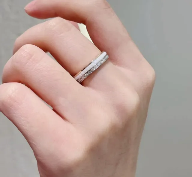Two-Tone Ceramic Inlay Pavé Stone Rings 8