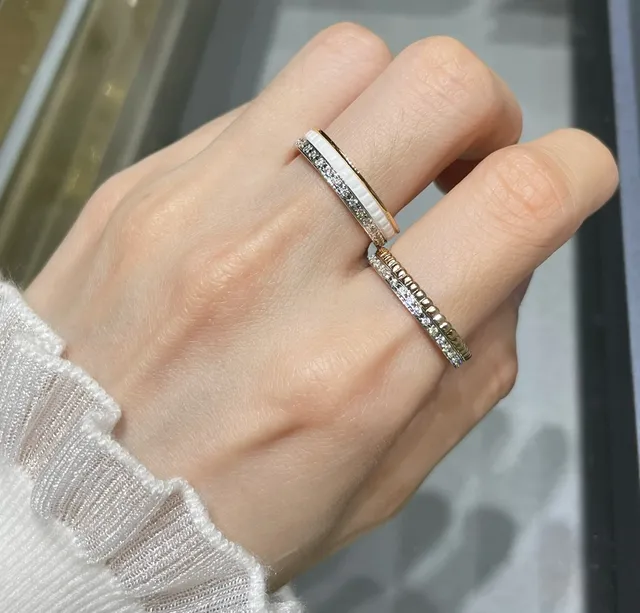Two-Tone Ceramic Inlay Pavé Stone Rings 9