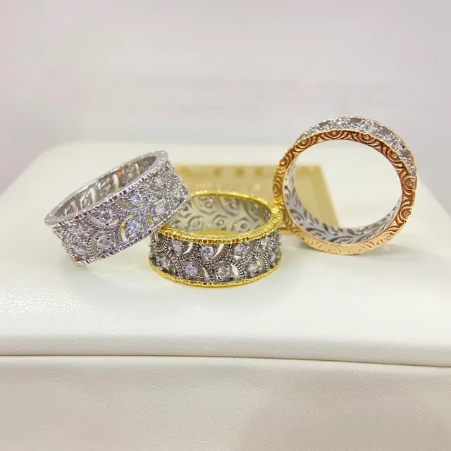 Two-Tone Pavé Filigree Stackable Rings 2