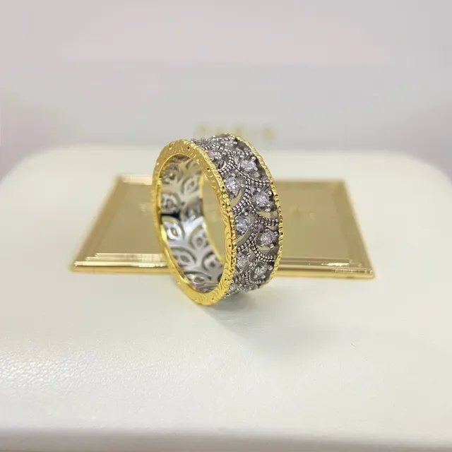 Two-Tone Pavé Filigree Stackable Rings 4
