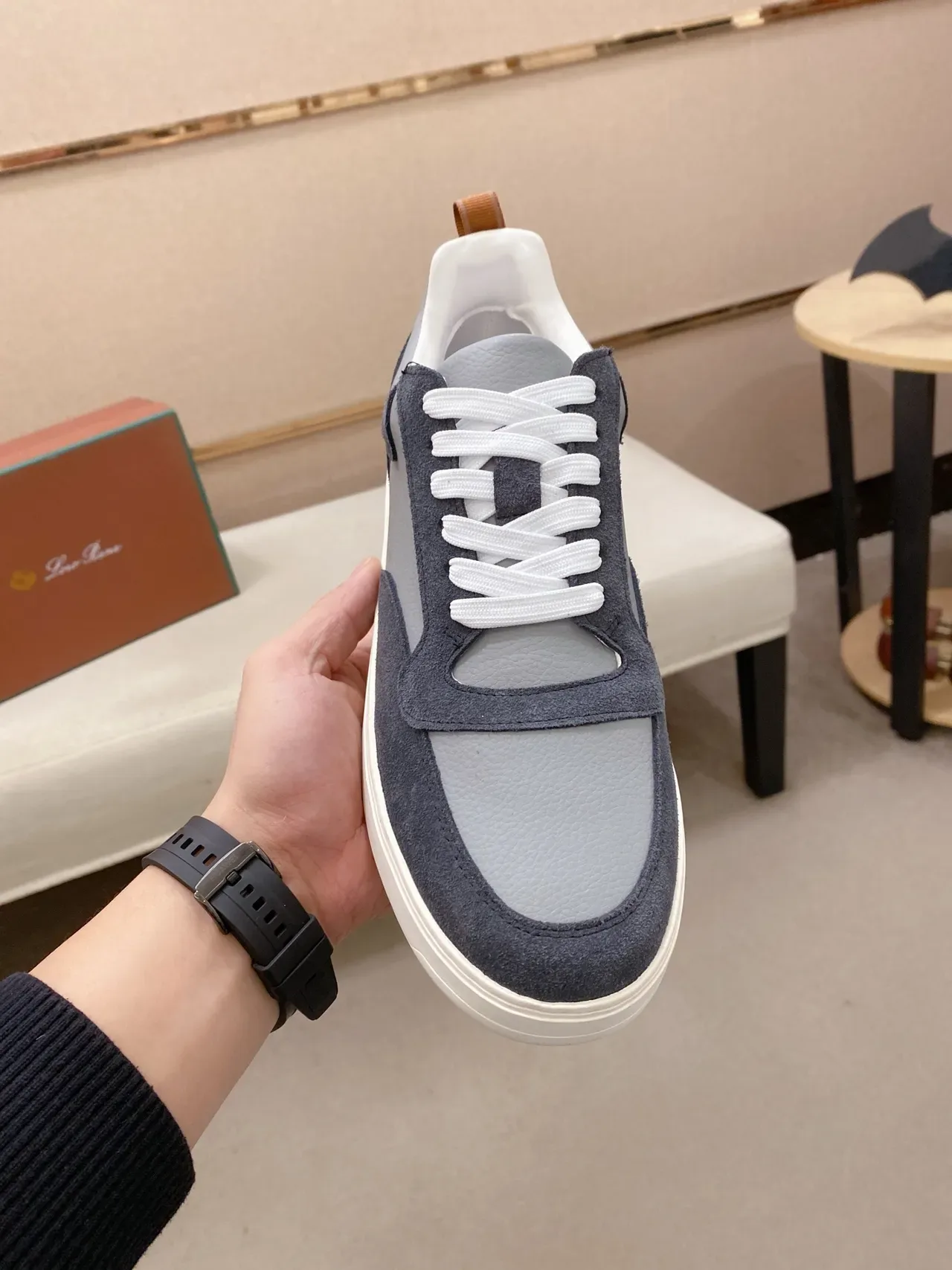 Two-Tone Suede and Leather Low-Top Casual Sneaker 5