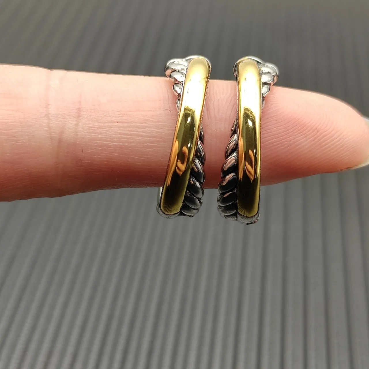 Two-Tone Twisted Rope Hoop Earrings 6