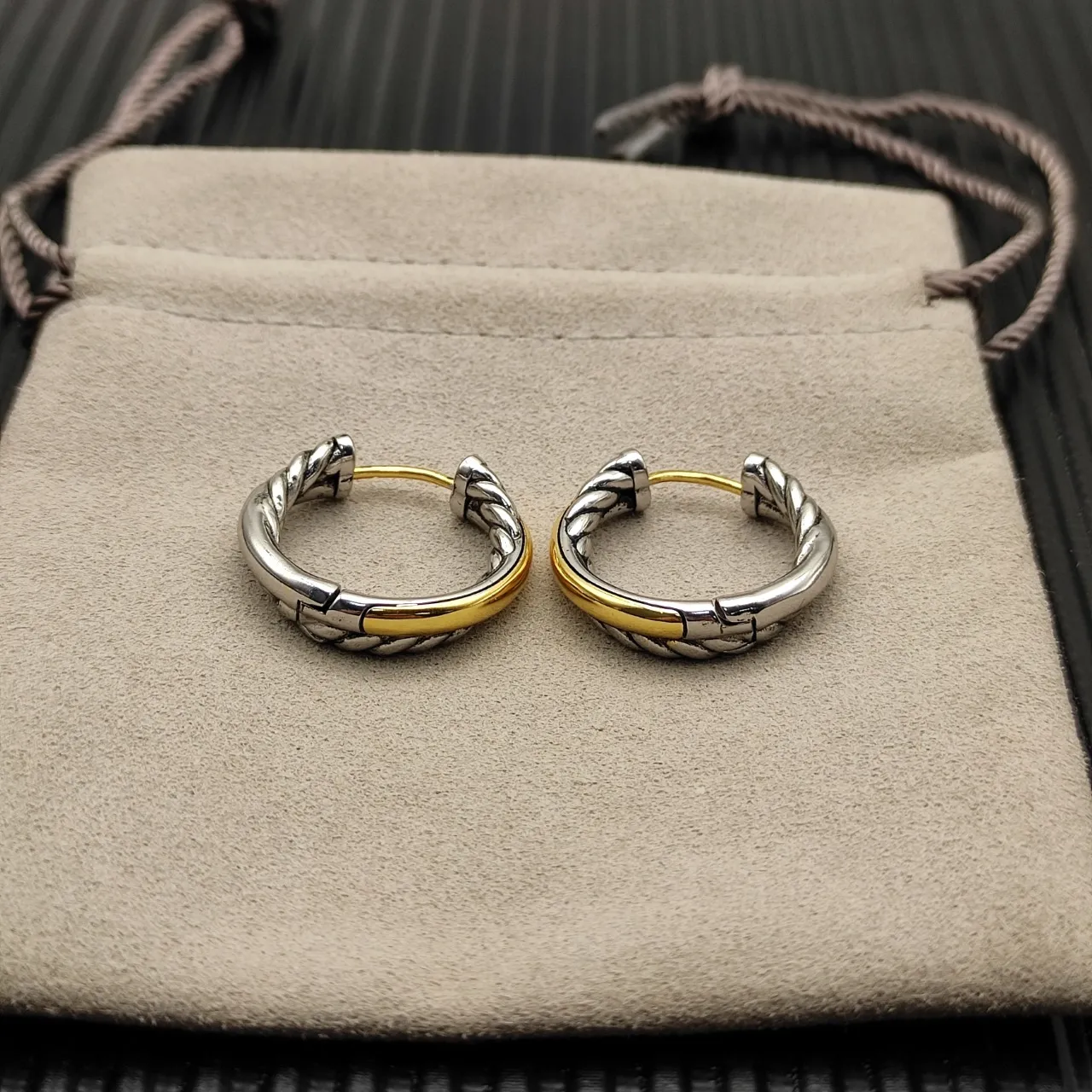 Two-Tone Twisted Rope Hoop Earrings 7