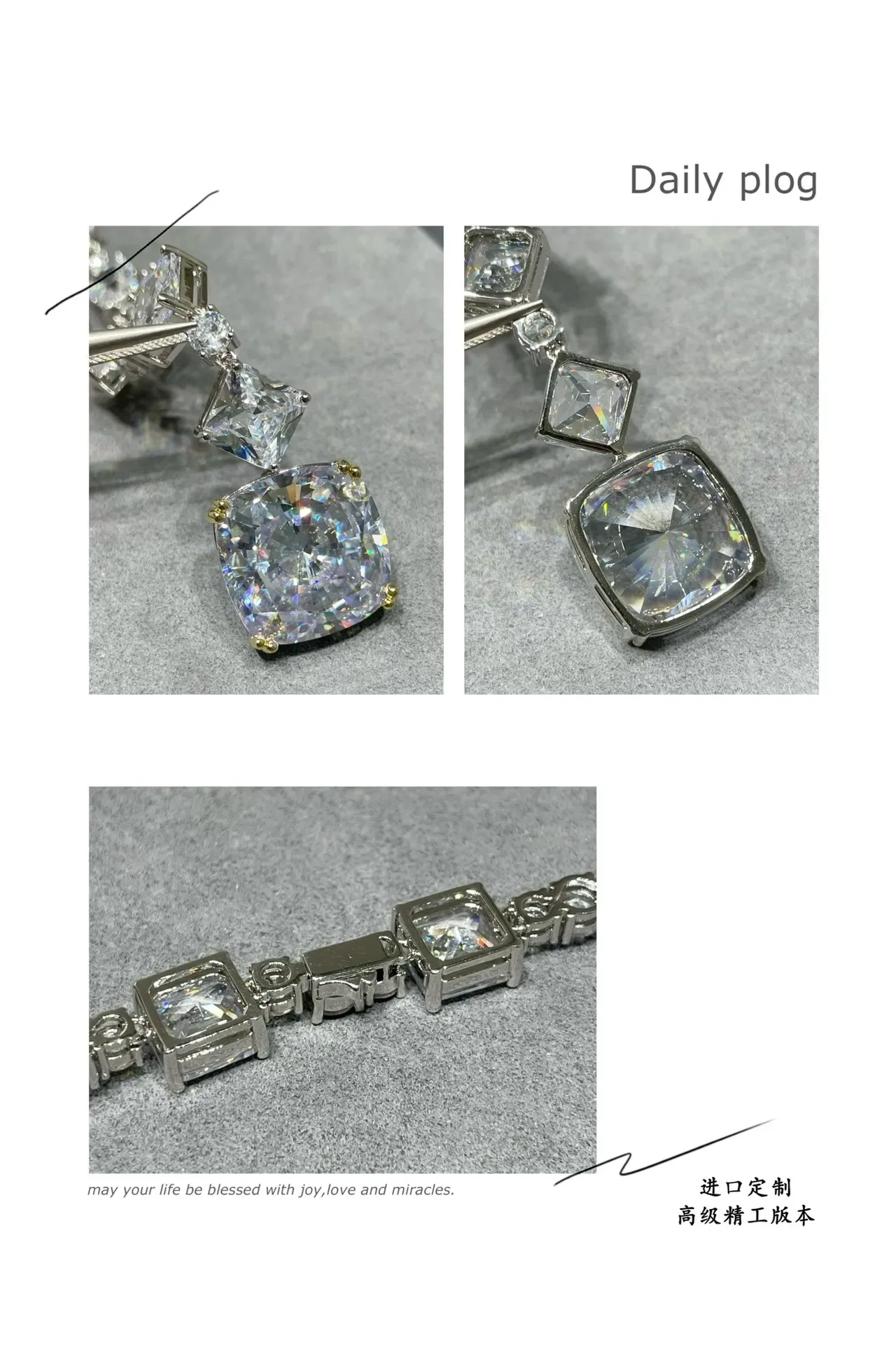V-Shaped Cushion-Cut Gemstone Pendant Necklace 2