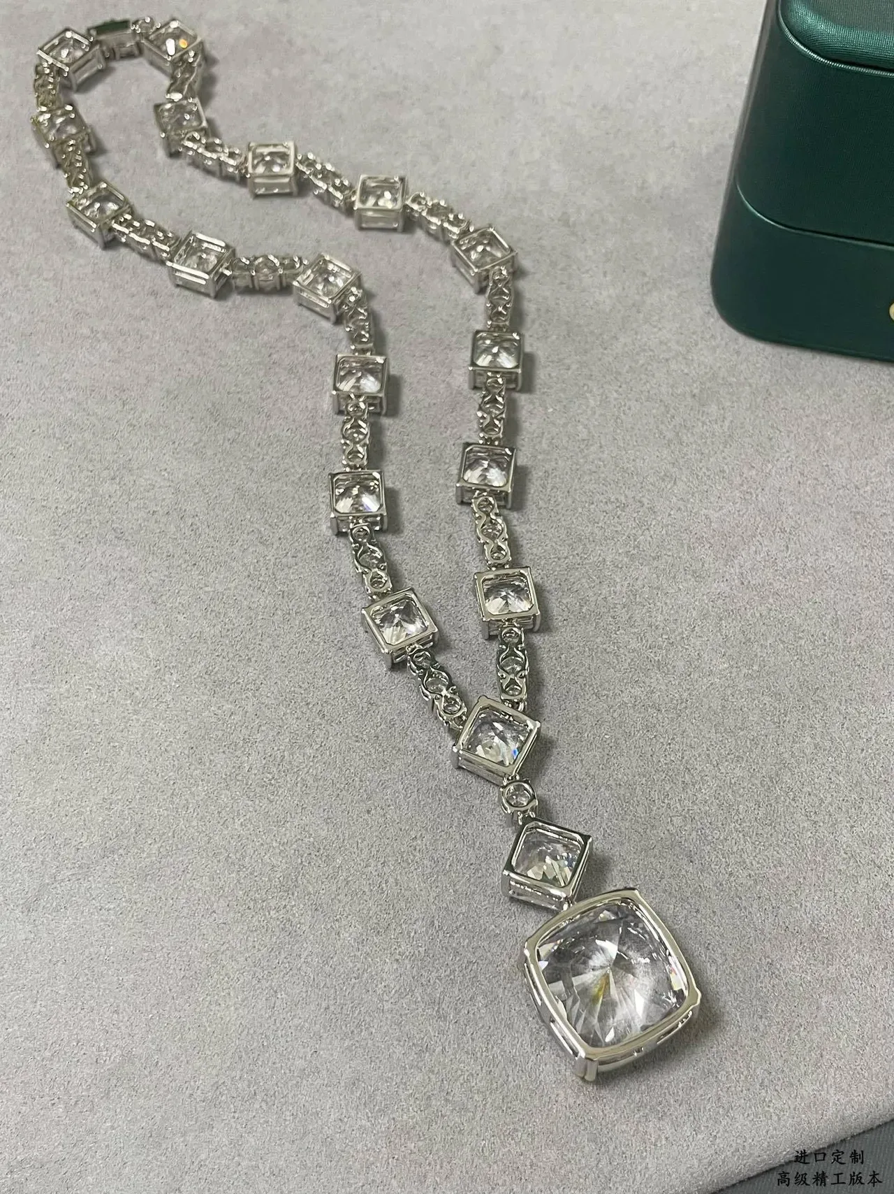 V-Shaped Cushion-Cut Gemstone Pendant Necklace 3