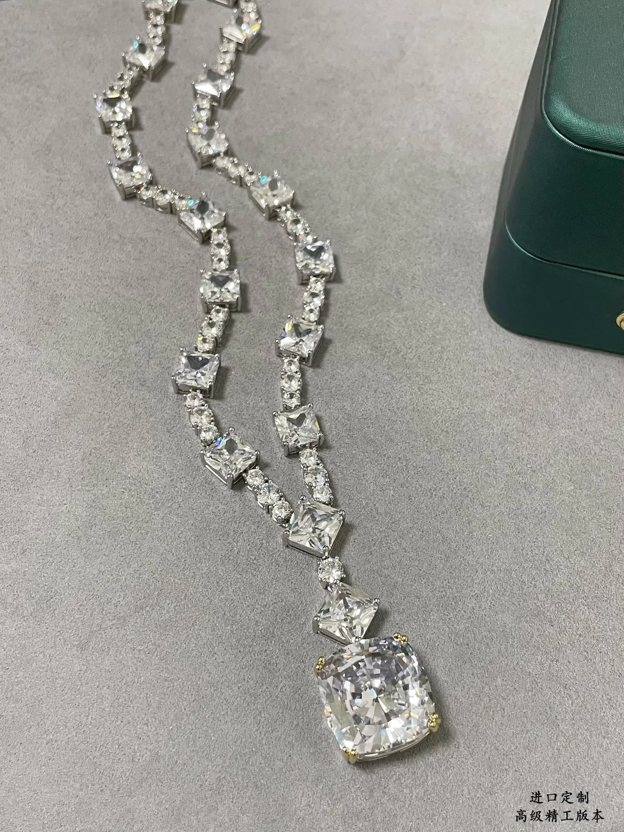 V-Shaped Cushion-Cut Gemstone Pendant Necklace 4