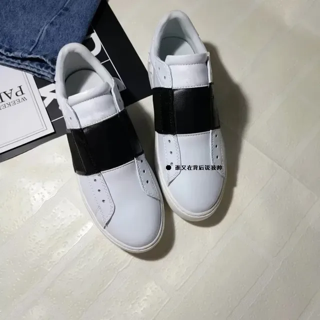 White and Black Contrast Strap Platform Slip-On Lifestyle Sneakers 3