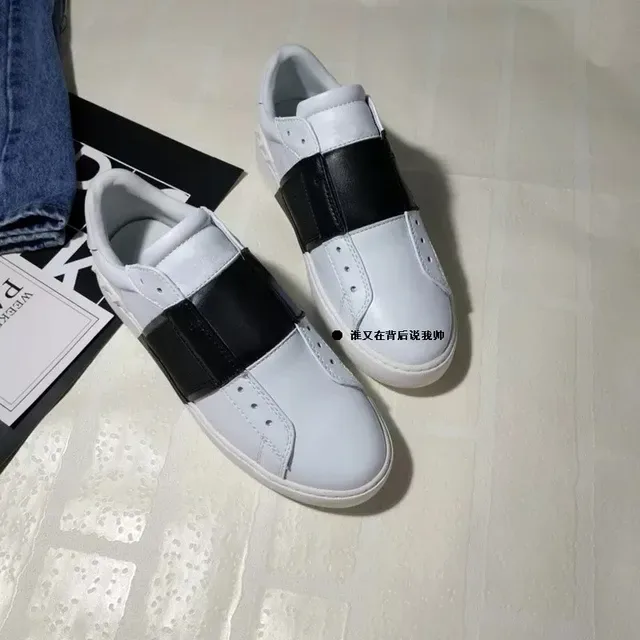White and Black Contrast Strap Platform Slip-On Lifestyle Sneakers 4