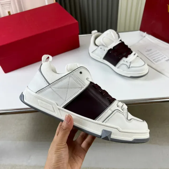 White and Burgundy Mixed-Material Low-Top Lifestyle Sneaker 4