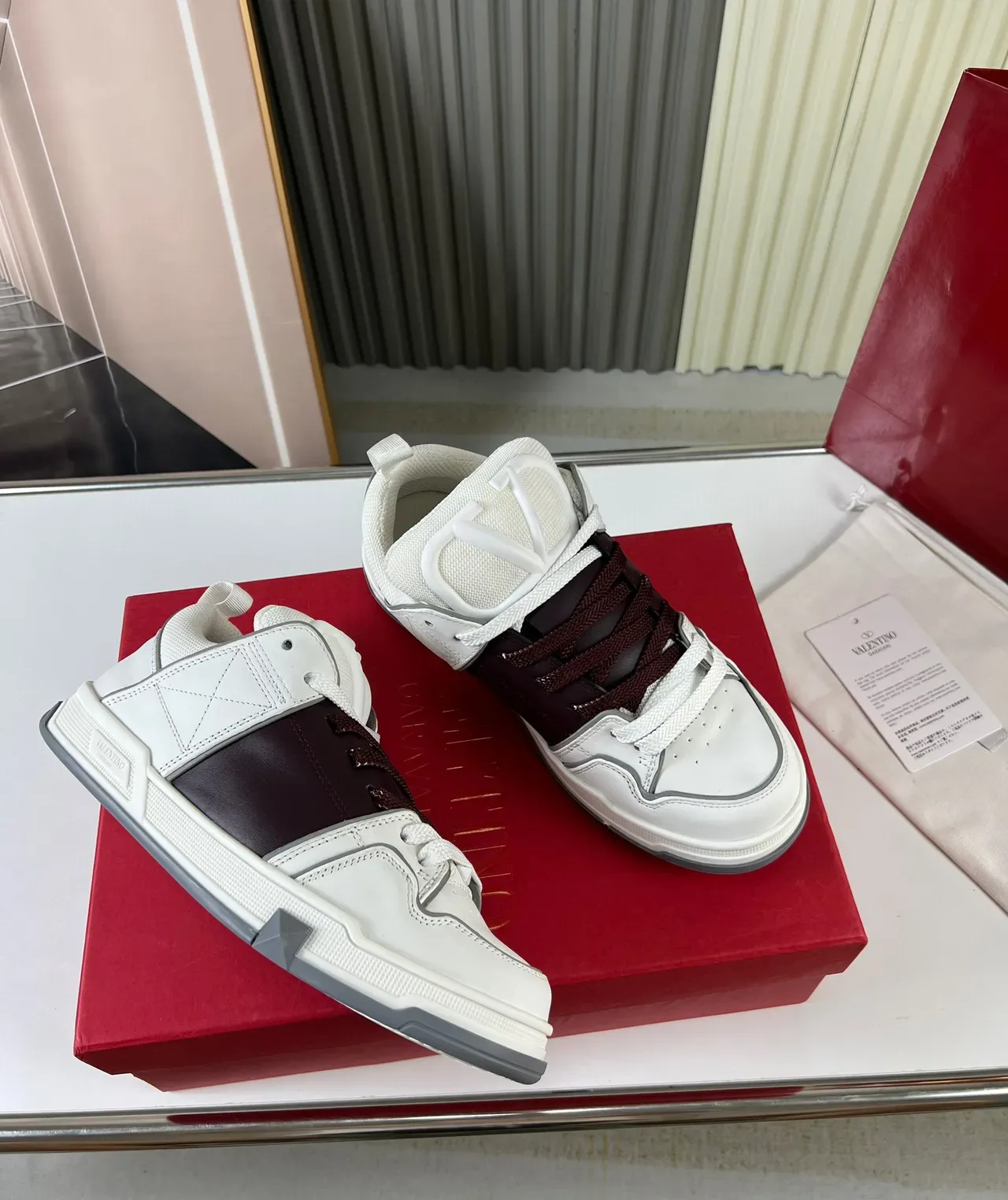 White and Burgundy Mixed-Material Low-Top Lifestyle Sneaker 5
