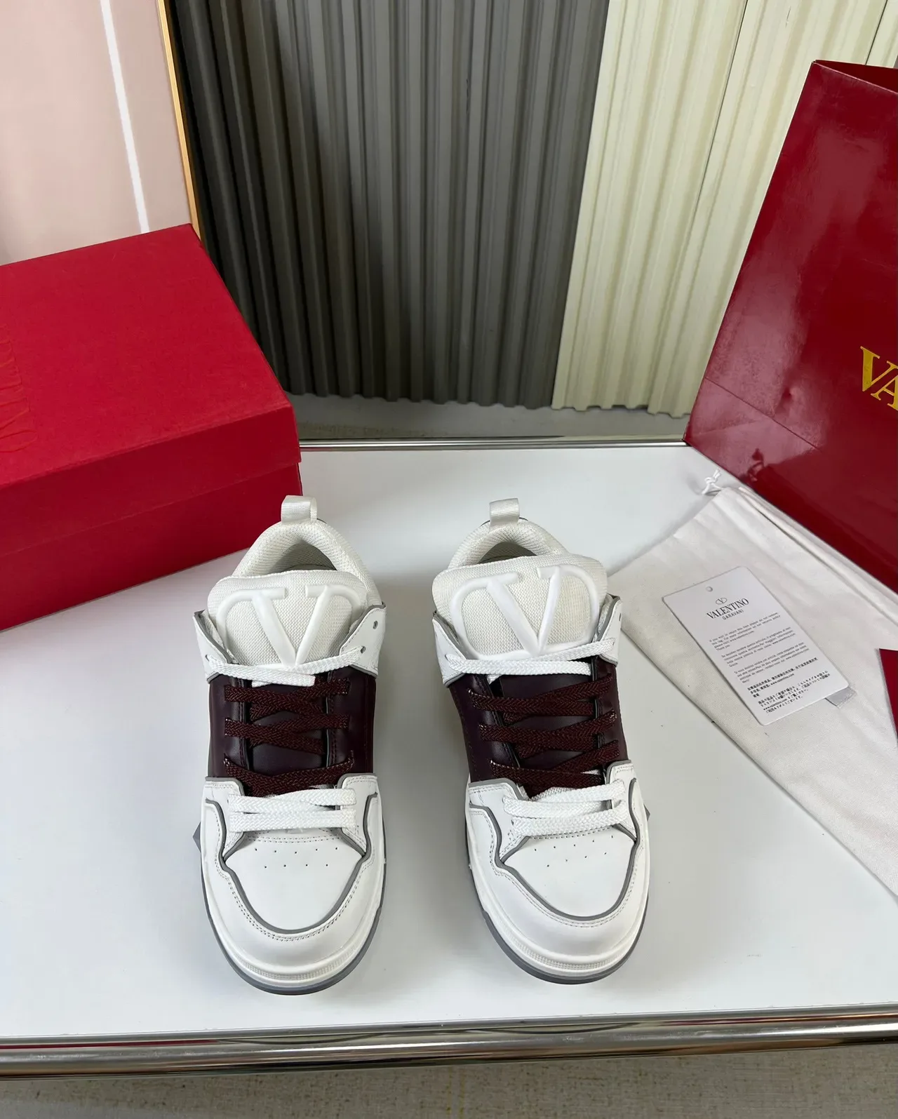 White and Burgundy Mixed-Material Low-Top Lifestyle Sneaker 9