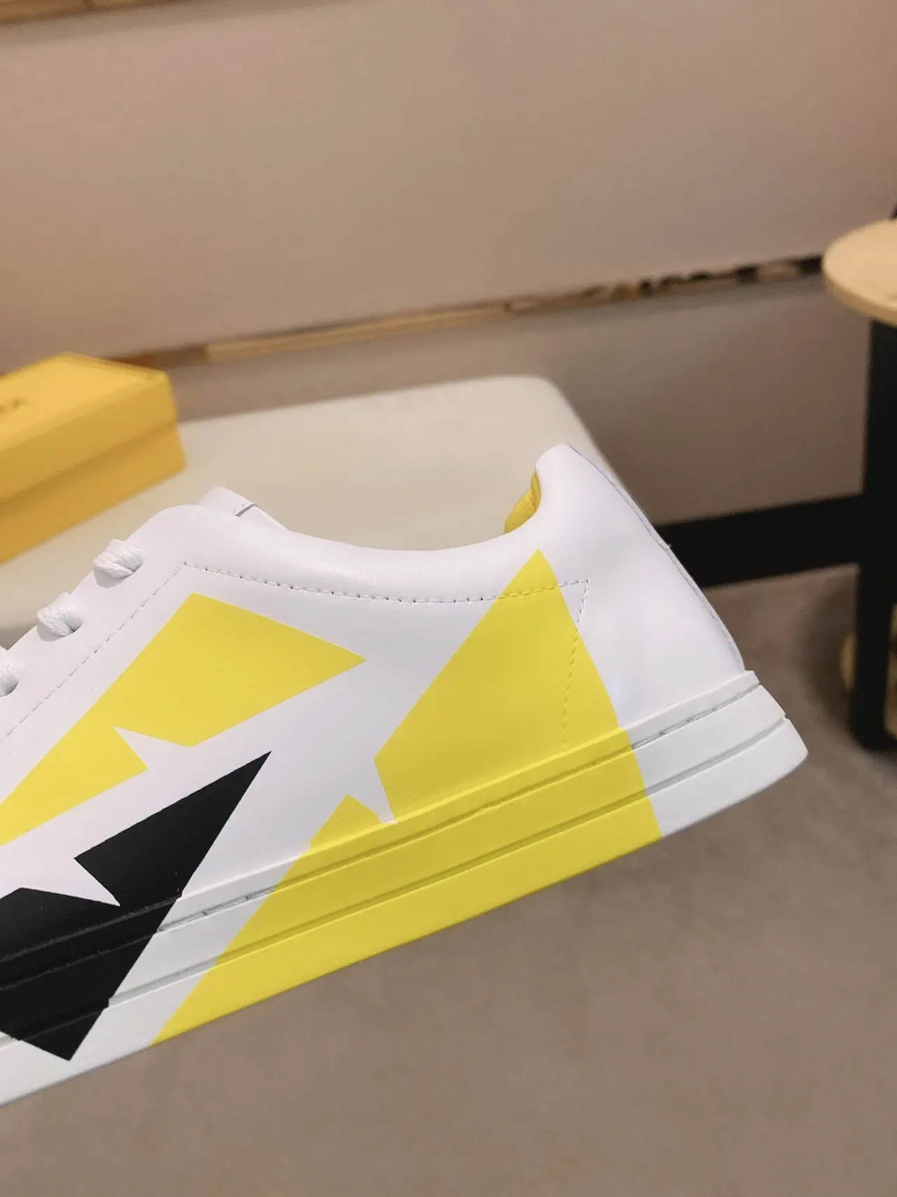 White and Yellow Geometric Panel Low-Top Lifestyle Sneaker 4