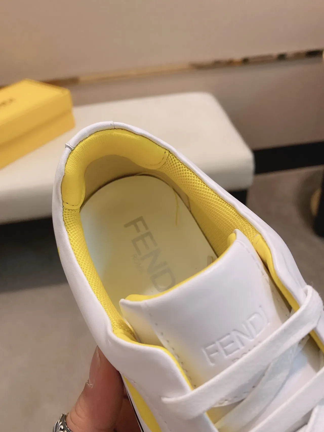 White and Yellow Geometric Panel Low-Top Lifestyle Sneaker 5