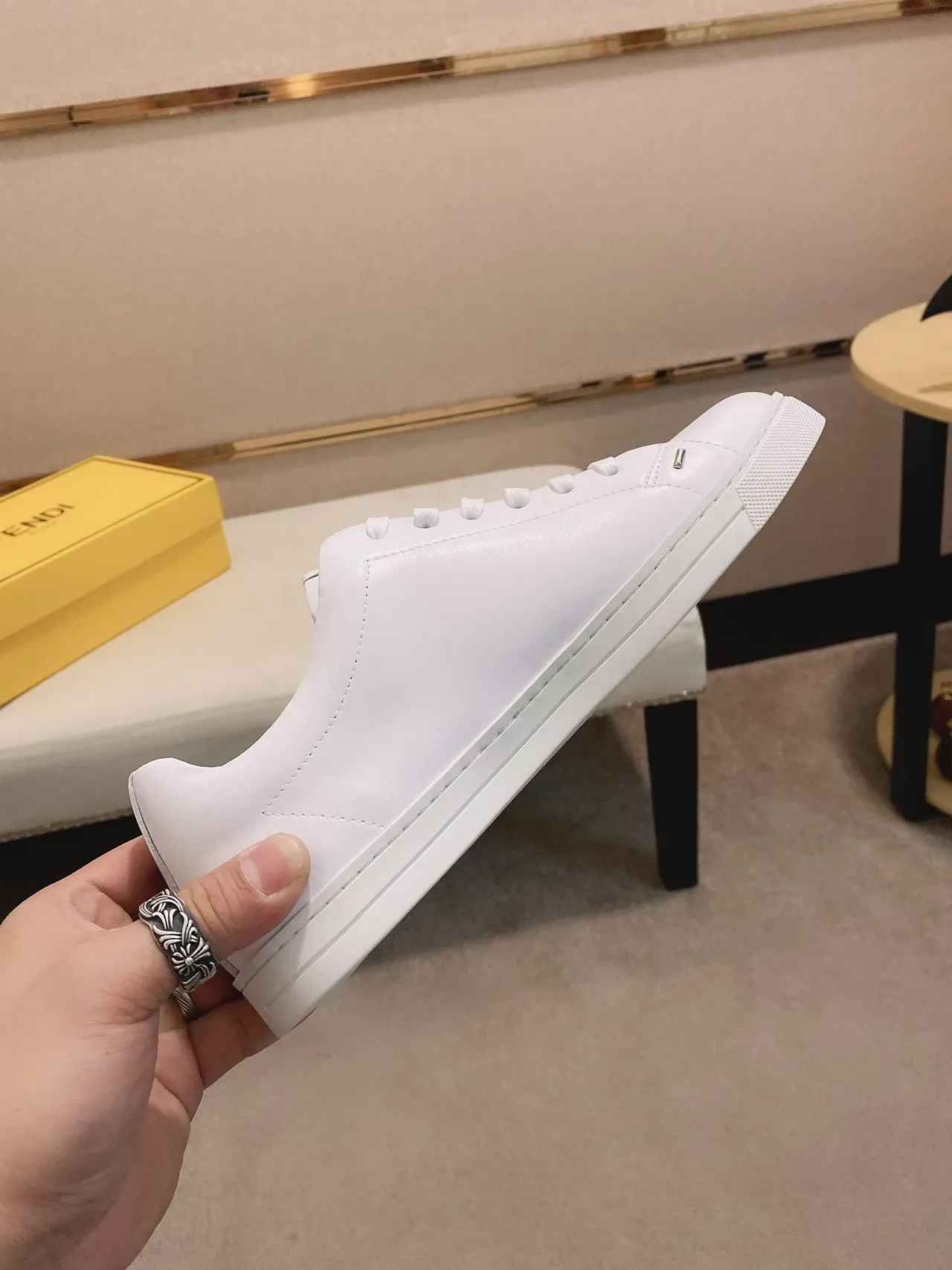 White and Yellow Geometric Panel Low-Top Lifestyle Sneaker 6