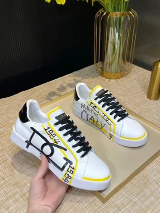 White and Yellow Graffiti-Print Low-Top Lifestyle Sneakers 2