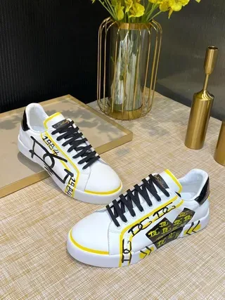 White and Yellow Graffiti-Print Low-Top Lifestyle Sneakers 5