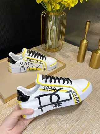 White and Yellow Graffiti-Print Low-Top Lifestyle Sneakers 6