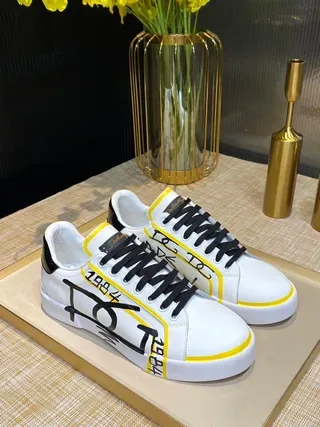 White and Yellow Graffiti-Print Low-Top Lifestyle Sneakers 7