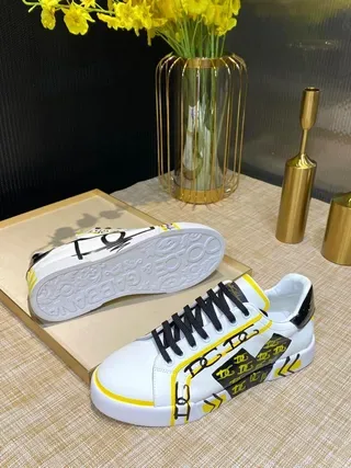 White and Yellow Graffiti-Print Low-Top Lifestyle Sneakers 8