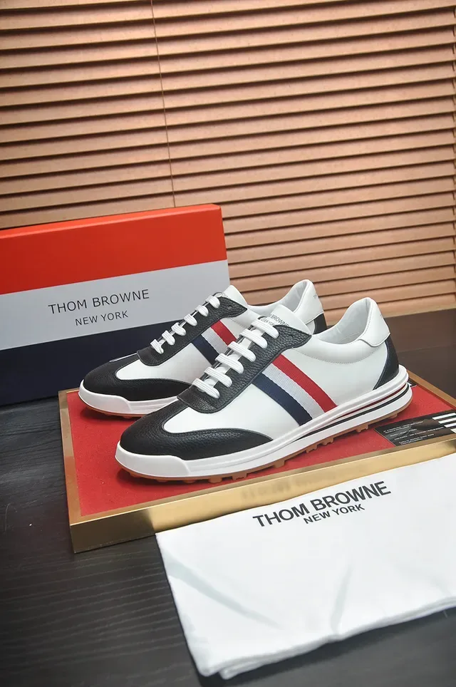 White Black Red Navy Stripe Leather Lifestyle Sneaker 4