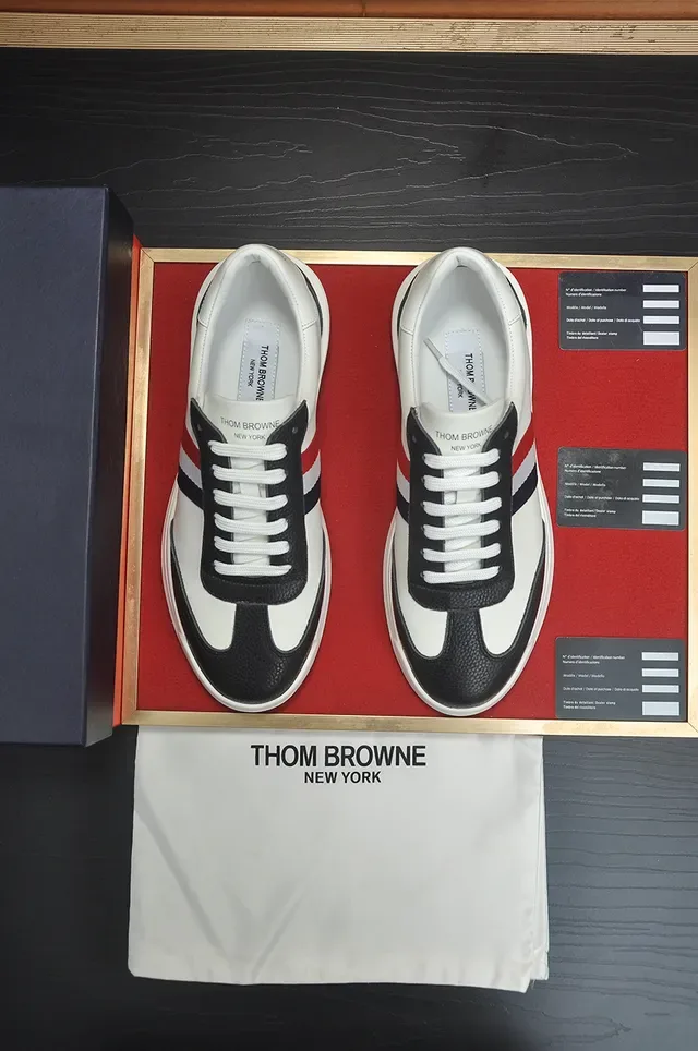 White Black Red Navy Stripe Leather Lifestyle Sneaker 5