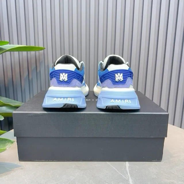 White Blue Platform Sole Multi-Panel Synthetic And Mesh Upper Chunky Sneakers 2