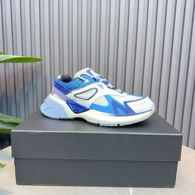 White Blue Platform Sole Multi-Panel Synthetic And Mesh Upper Chunky Sneakers 5