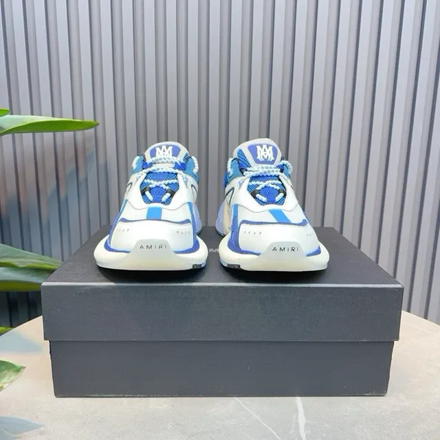White Blue Platform Sole Multi-Panel Synthetic And Mesh Upper Chunky Sneakers 8