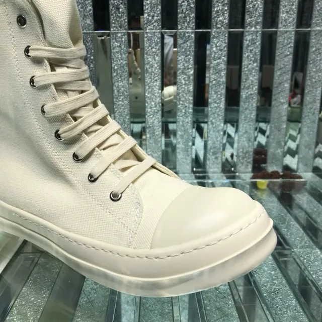 White Canvas Upper Side Zipper Martin Boots 5