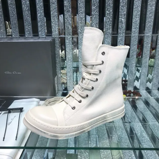 White Canvas Upper Side Zipper Martin Boots 8