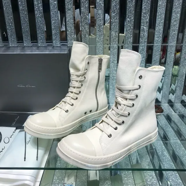 White Canvas Upper Side Zipper Martin Boots 9