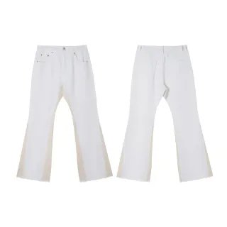 White Contrast-Panel Flared Pants