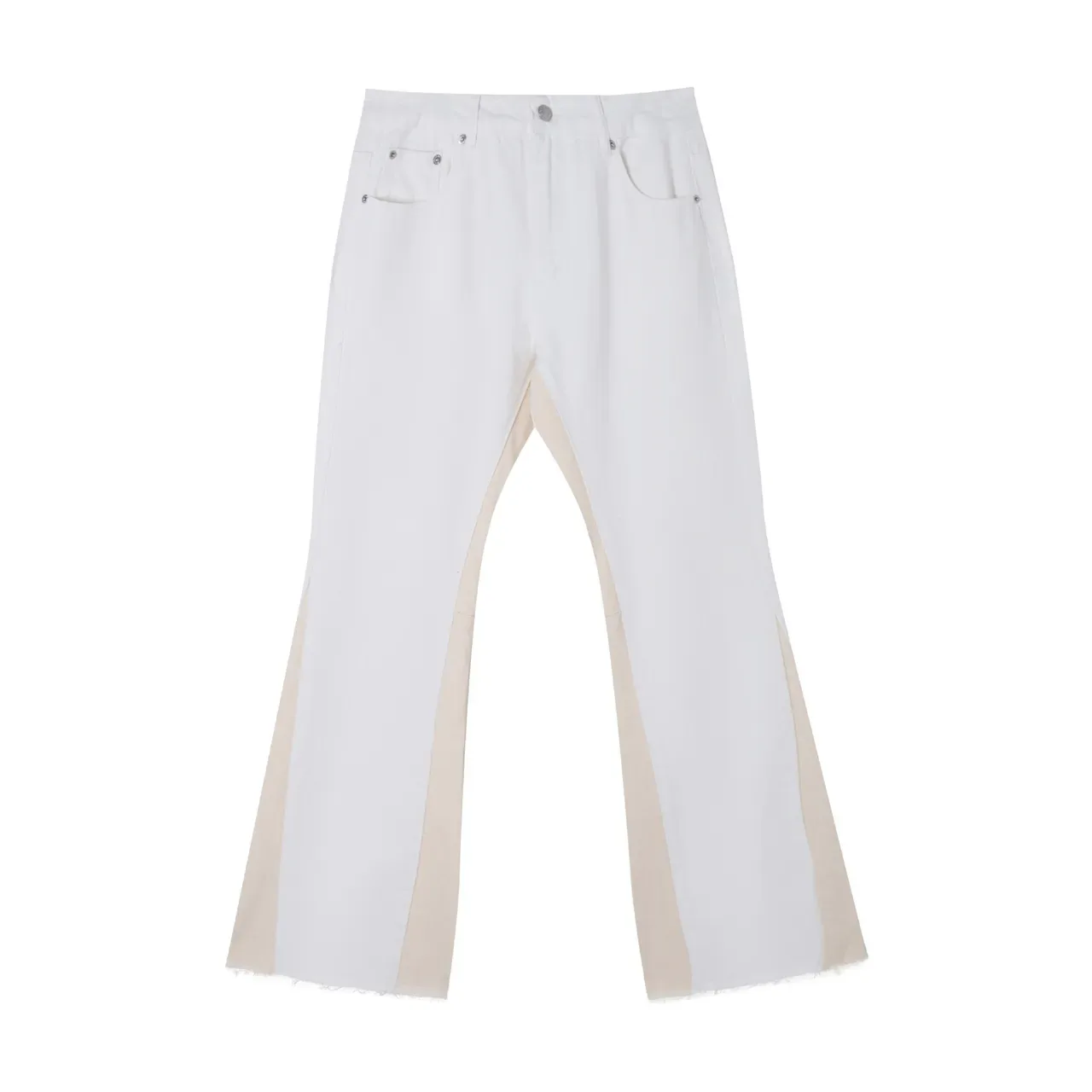 White Contrast-Panel Flared Pants 2